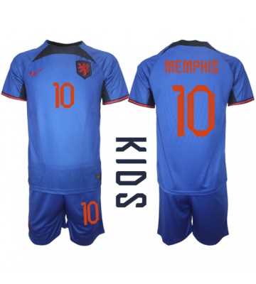 Lacne Dětský Futbalové dres Holandsko Memphis Depay #10 MS 2022 Krátky Rukáv - Preč (+ trenírky)